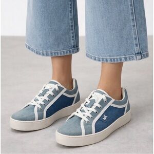 Michael Kors Denim Platform Sneakers Blue White MK Lace Up Casual Shoes 8
